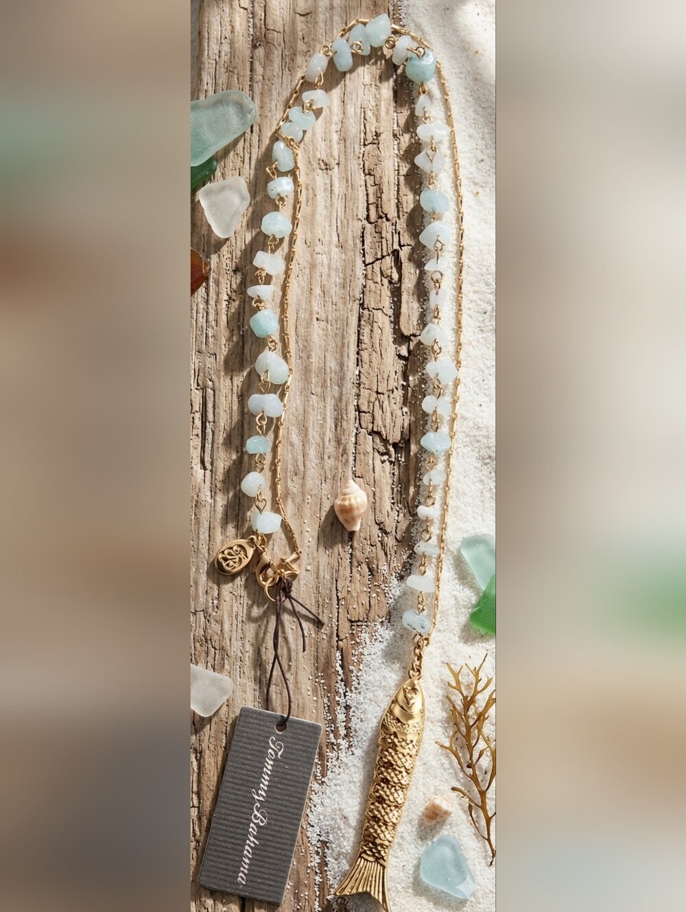 Tommy Bahama - Gold Fish Pendant Necklace with Aqua Bead Accent